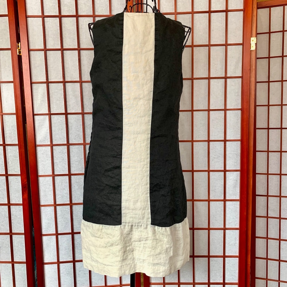 Kenar Block Color Sleeveless Linen Shift Midi - Picture 3 of 6